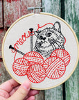 Kitten with Knitting Embroidery Kit